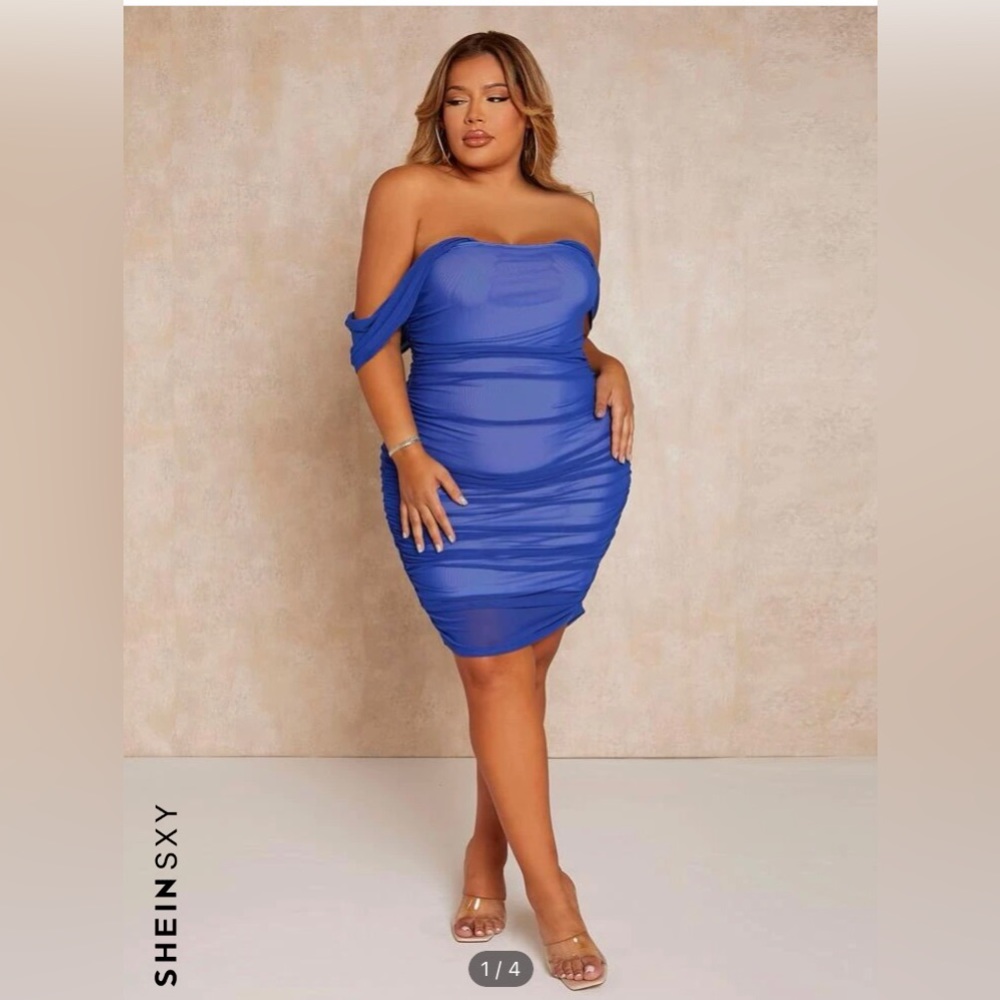 Off Shoulder Ruched Mesh Bodycon Dress